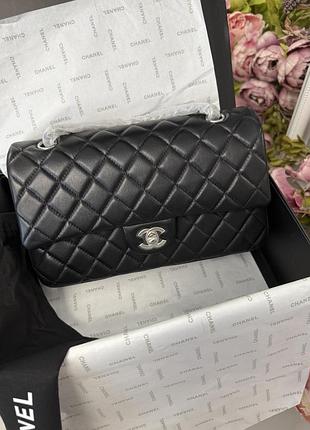 Шикарна шкіряна сумка double flap 25 cm чорна в коробці люкс