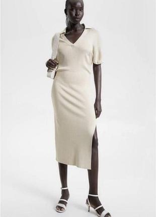 Tommy hilfiger сукня міді в рубчик поло open polo blousson ss midi dress tommy  hilfiger міді сукня плаття у рубчік миди платье поло в рубчик