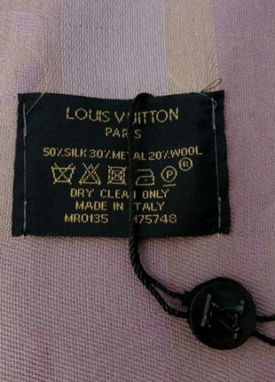 Louis vuitton шарф, платок женский сиреневый с золотистым люрексом кашемир / шелк5 фото