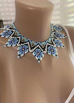 Голуба синя силянка селянка гердан криза чокер герлан прикраса на шию буси етно намисто подарунок український украшение