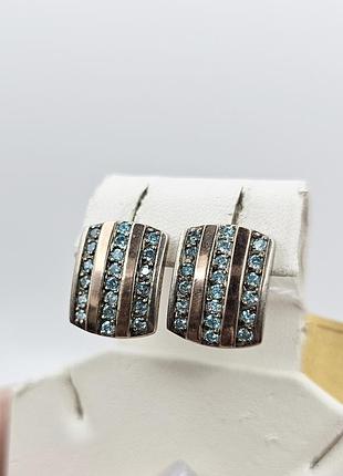 Сережки серебряные с фианитом и золотыми пластинами 5,51 г