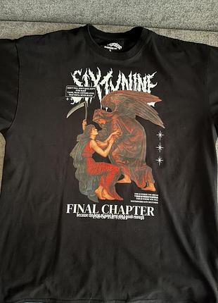 Чорна футболка з принтом від бренду “sixtynine”, підходить і для хлопців і для дівчат, розмір л, матеріал 95% бавовна і 5% еластан