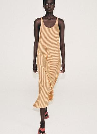 Платье майка zara л полоска в составе лен.