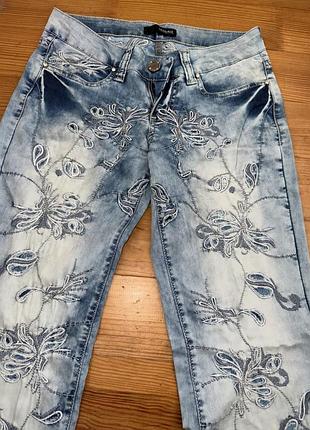 Вінтажні джинси з розрізами versace jeans couture версаче y2k mcbling низька посадка варені джинси розмір 26 xs s