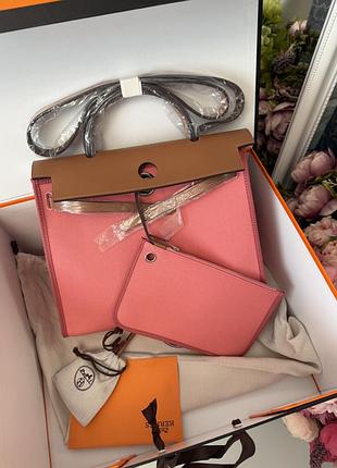 Рожева шкіряна сумка з текстилем herbag zip 31 cm