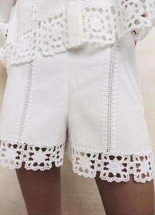 Шорты белые хлопковые с кружевом zara