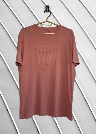 Мужская персиковая футболка guess l оригинал гесс хлопковая футболка с тисненым логотипом брендовая 48 50