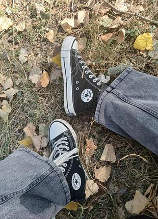 Конверси converse  кеди чорні білі з полоскою на платформі зірка на плоскій та на масивній підошві також в наявності