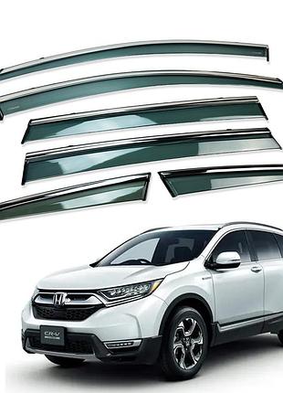 Дефлекторы окон (ветровики) honda cr-v 2017 -> 6 шт. нерж. з хром полоскою (hawk)
