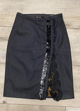 Шерстяная юбка dolce & gabbana с кружевом и леопардом, it 42 (s-m)