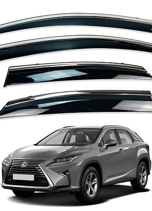 Дефлектори вікон (вітровики) lexus rx 2016-2023 нерж. з хром полоскою (hawk)