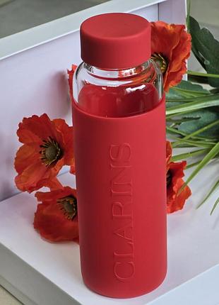 Оригінал пляшка для води скляна clarins у червоному чохлі