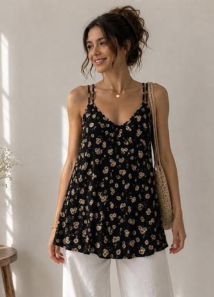 Туніка brandy melville one size (м) чорна в ромашки подовжений топ італія