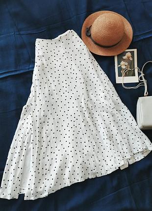 Трендова літня спідниця міді/максі h&m в горошок (polka dot) з розрізами, 100% віскоза, р. 38 (m)