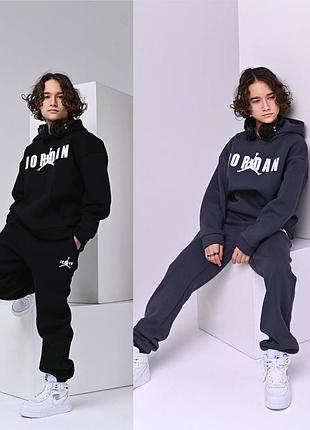 Дитячий теплий спортивний костюм на флісі для хлопчика 140 146,152, 158, 164, 170 сірий чорний