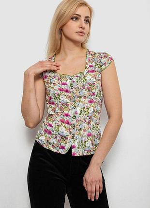 Блуза с цветочным принтом, цвет фуксия, 230r262-1 xxxl, 54, xxxl