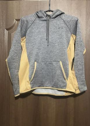 Under armour 💙спортивна сіра  кофта на флісі з жовтими дихаючими вставками з капюшоном  на зріст 158 см /підлітковий одяг /унісекс