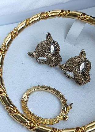 Серьги классические, пантера, глаза кристаллы, хорошее состояние, пума, ягуар, леопард