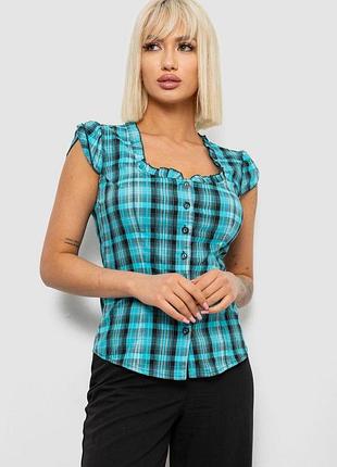 Блуза в клетку, цвет бирюзовый, 230r2502