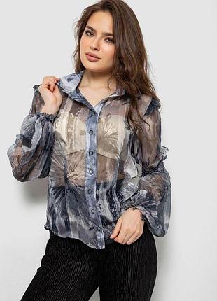 Блуза женская с принтом шифоновая, цвет серый, 230r1503