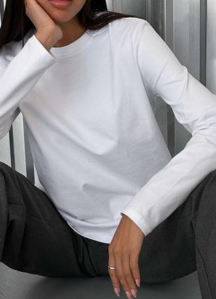 Хлопковый белоснежный лонгслив р xl-xxl