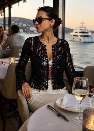 Luxury бренд apriori,  кофта накидка вʼязана з шовкових ниток, мереживо, р. s