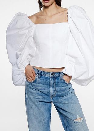 Блуза zara с пышными рукавами м