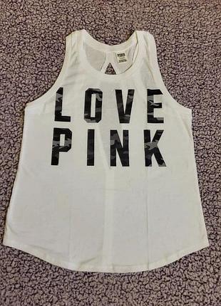Біла майка victoria's secret pink з камуфляжним принтом на написі «love pink».