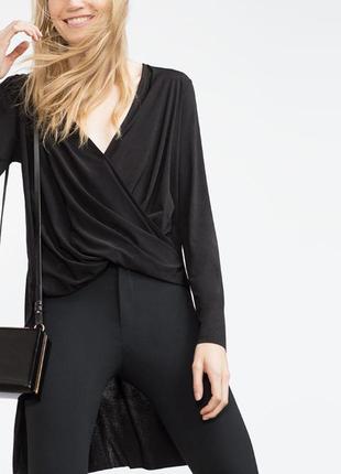 Zara топ с драпированный классический на запах чёрный