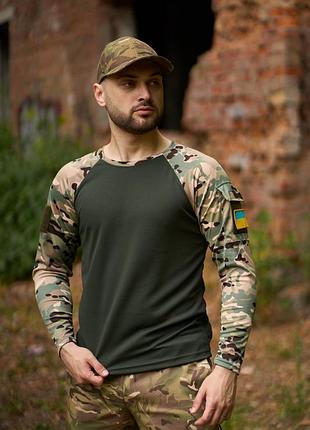 Лонгслів хакі із камуфляжем 'forest'. чоловічий тактичний лонгслів-футболка хакі