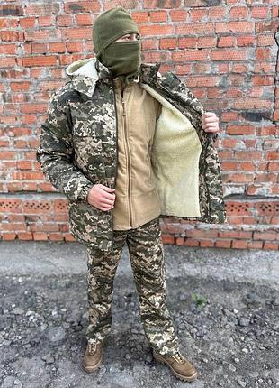 Комплект бушлат на меху + штаны на флисе пиксель зима. куртка зимняя камуфляж, штаны.