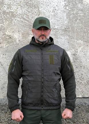 Тактична флісова кофта олива з капюшоном. фліска військова тактична 46-62