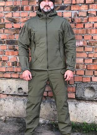 Костюм тактичний хакі soft shell демісезон. тактичний армійський костюм. камуфляжний костюм олива