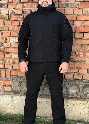 Костюм тактичний чорний soft shell демісезон. чорний весняний чоловічий костюм