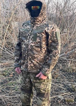 Тактическая демисезонная куртка soft . военная куртка софтшел пиксель камуфляж