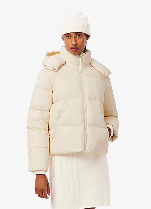 Куртка женская пуховик кремовая молочная lacoste relaxed fit bf3262.xfj оригинал