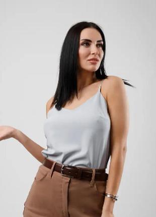 Функціональна жіноча блуза топ молодіжна літня блуза на тонких бретелях блуза базова модна топ майка 46-48, сірий