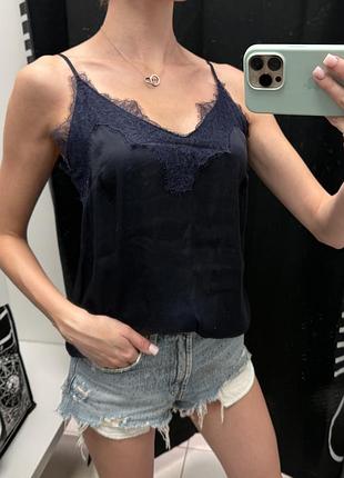 Шовкова синя майка в білизняному стилі h&m premium