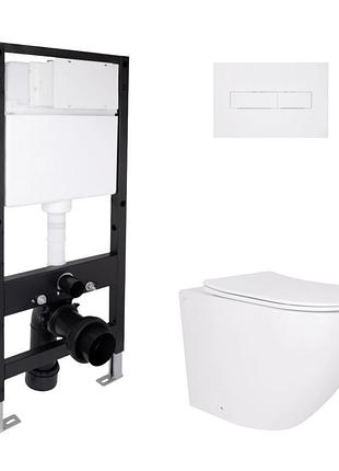 Комплект инсталляции q-tap standard&robin кнопка белая безободковый унитаз q-tap с крышкой микролифт дюропласт 520x365x365