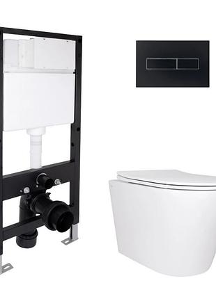 Комплект инсталляции q-tap standard & scorpio кнопка черная безободковый унитаз q-tap с крышкой микролифт дюропласт 520x365x365