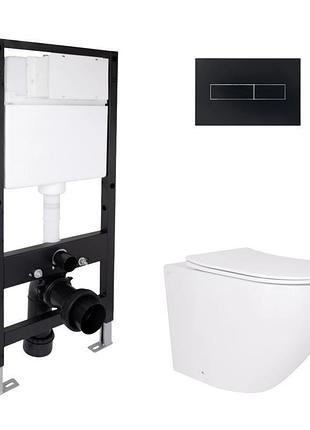 Комплект инсталляции q-tap standard & robin кнопка черная безободковый унитаз q-tap с крышкой микролифт дюропласт 520x365x365