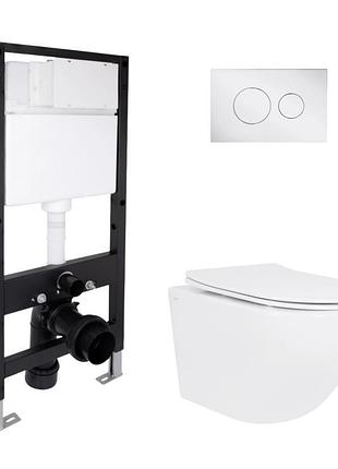 Комплект инсталляции q-tap standard&jay кнопка хром безободковый унитаз q-tap с крышкой микролифт дюропласт 485x360x320