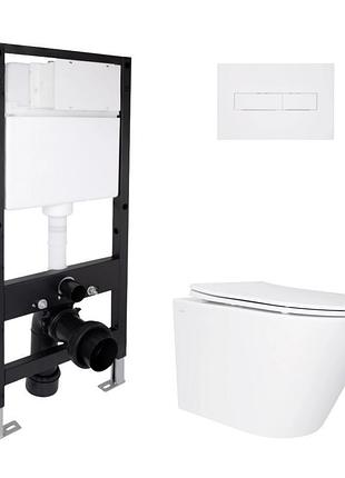 Комплект инсталляции q-tap standard & swan кнопка белая безободковый унитаз q-tap с крышкой микролифт дюропласт 485x360x320