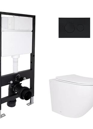 Комплект инсталляции q-tap standard & robin кнопка черная безободковый унитаз q-tap с крышкой микролифт дюропласт 520x365x365