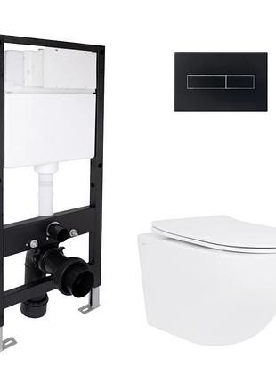 Комплект инсталляции q-tap standard&jay кнопка черная безободковый унитаз q-tap с крышкой микролифт дюропласт 485x360x320
