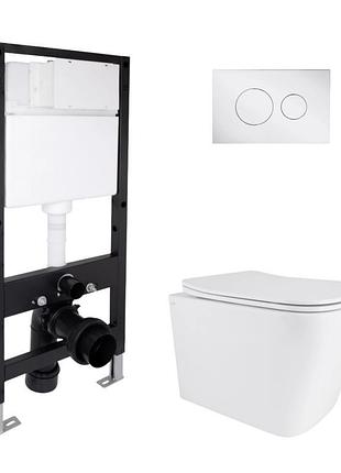 Комплект инсталляции q-tap standard & tern кнопка хром безободковый унитаз q-tap с крышкой микролифт дюропласт 490x365x325
