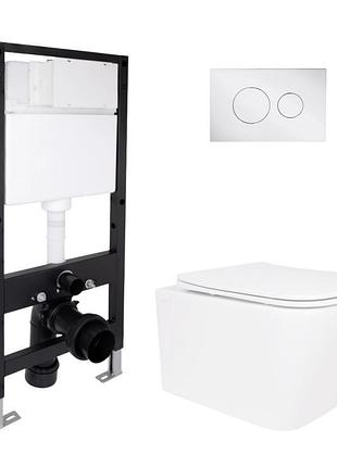 Комплект инсталляции q-tap standard & crow кнопка хром безободковый унитаз q-tap с крышкой микролифт дюропласт 485x340x290