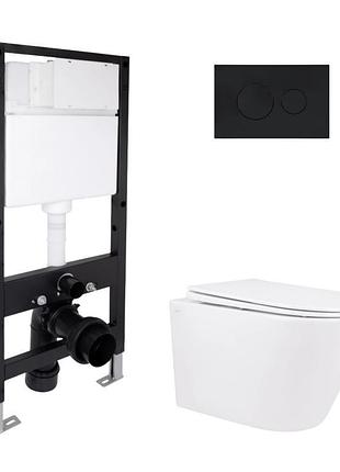 Комплект инсталляции q-tap standard & swan кнопка черная безободковый унитаз q-tap с крышкой микролифт дюропласт 520x360x320