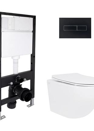 Комплект инсталляции q-tap standard&jay кнопка черная безободковый унитаз q-tap с крышкой микролифт дюропласт 485x360x320
