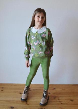 Костюм спортивний зелений тринитка floral suit для дівчинки 1 - 6 років, 92 - 116 см. 98